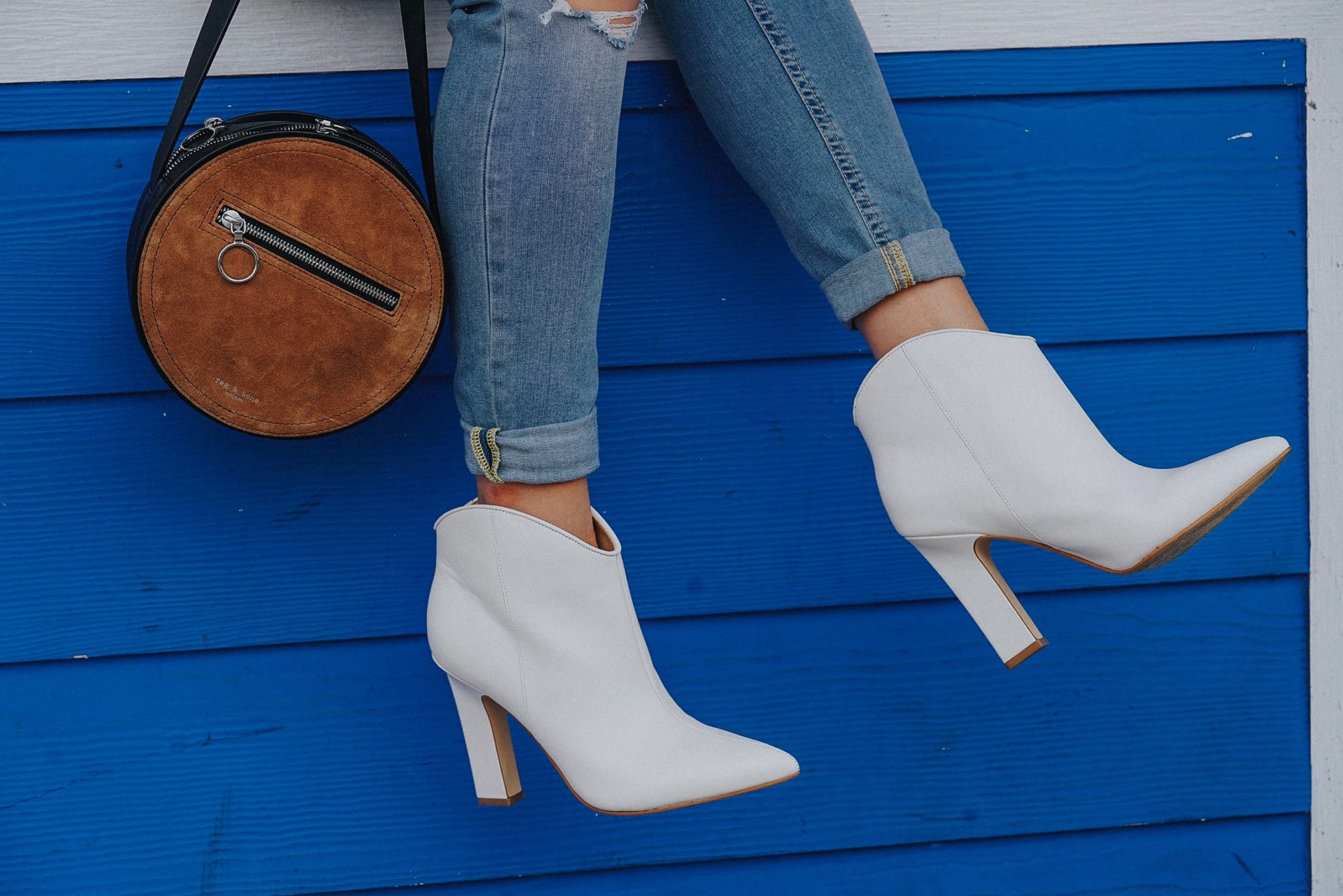 Marc Fisher white booties styled by popular Las Vegas fashion blogger, Outfits & Outings