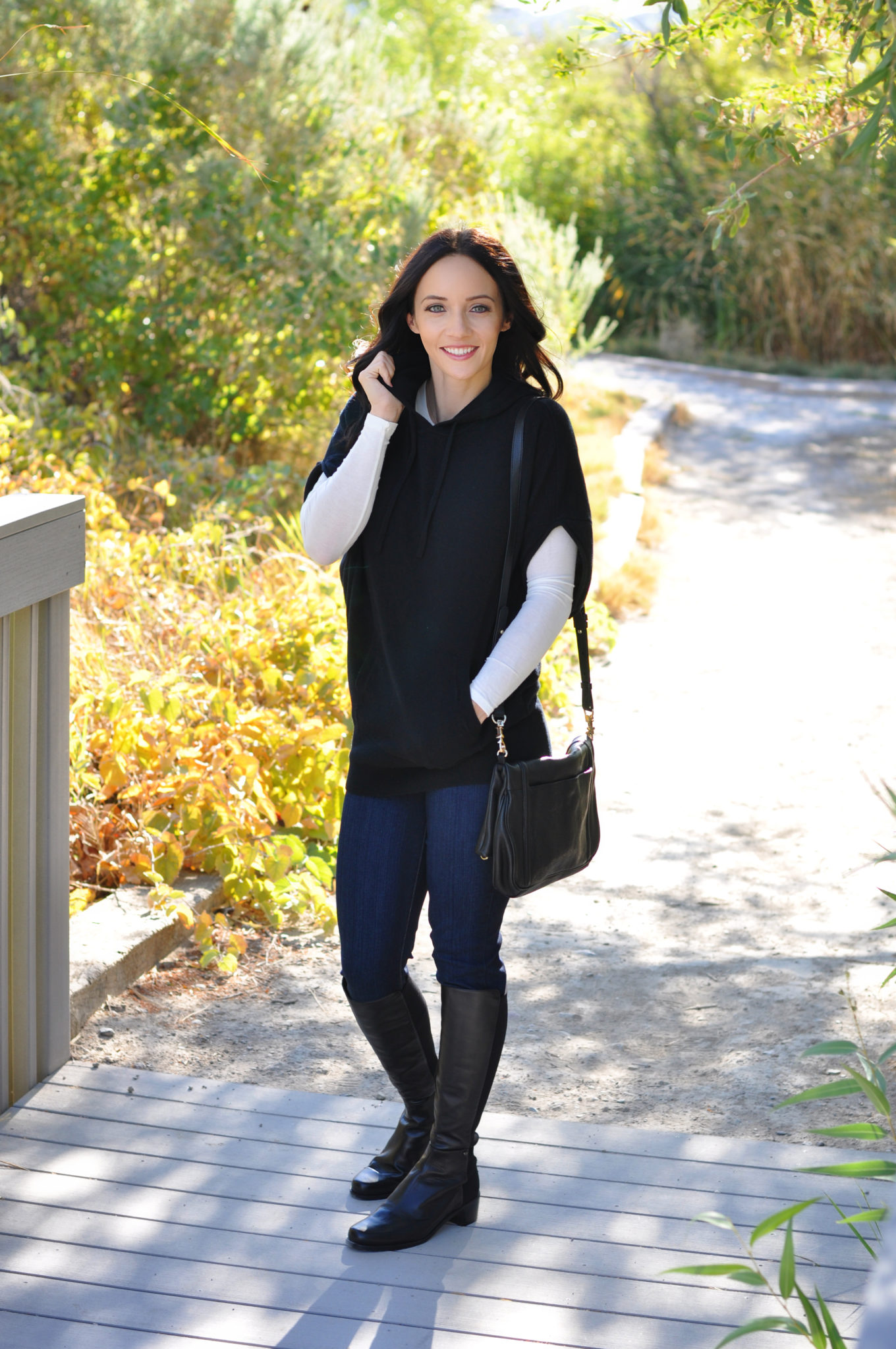 fall outfit: layered poncho, jeans, black leather stuart weitzman boots |  Outfits & Outings