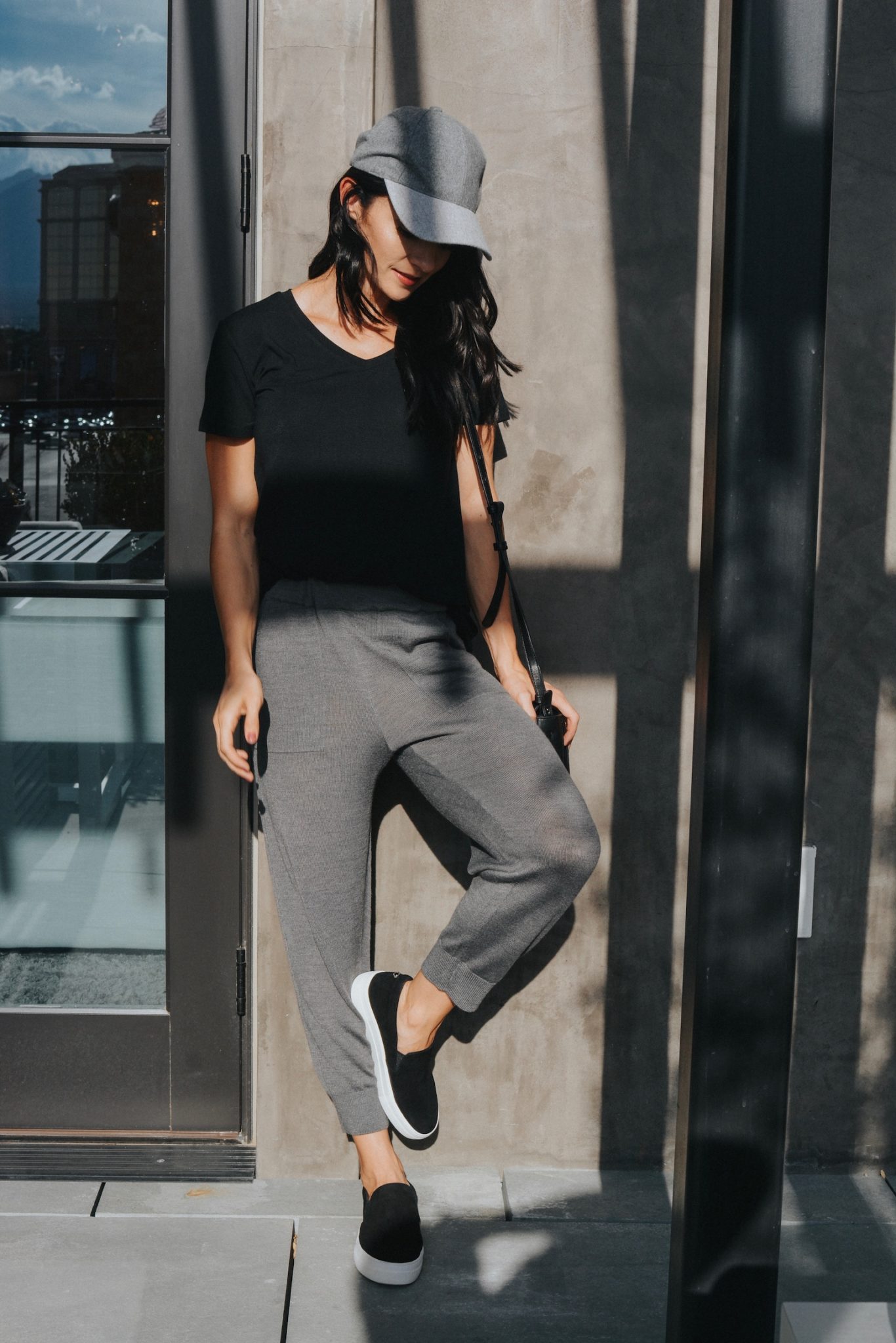 jogger pants with sandals