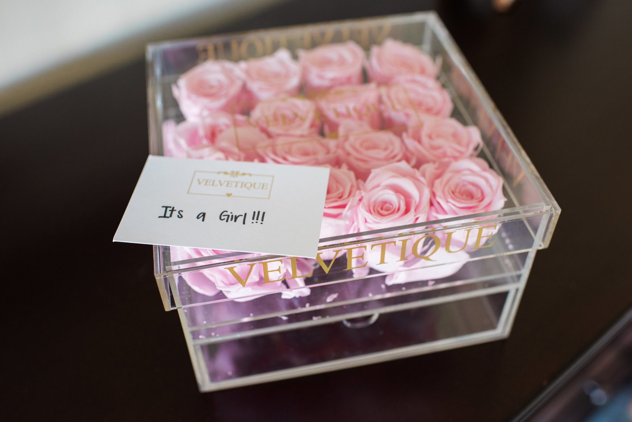 it's a girl announcement with eternity roses from velvetique la - Gender Reveal Idea: It's a ... Boy or Girl?? by popular Las Vegas lifestyle blogger Outfits & Outings