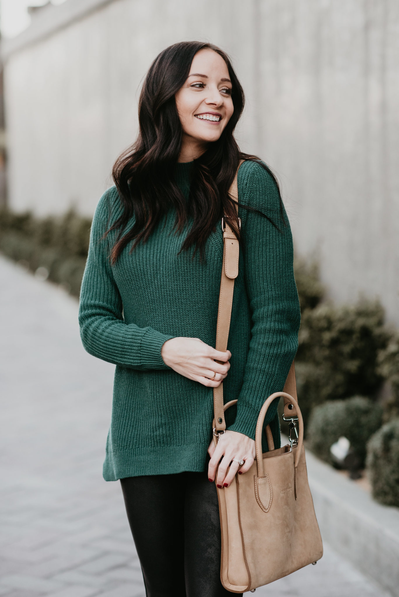 green tunic sweater with leggings winter outfit - My Favorite Winter Sweaters All Under $50 by popular Las Vegas style blogger Outfits & Outings