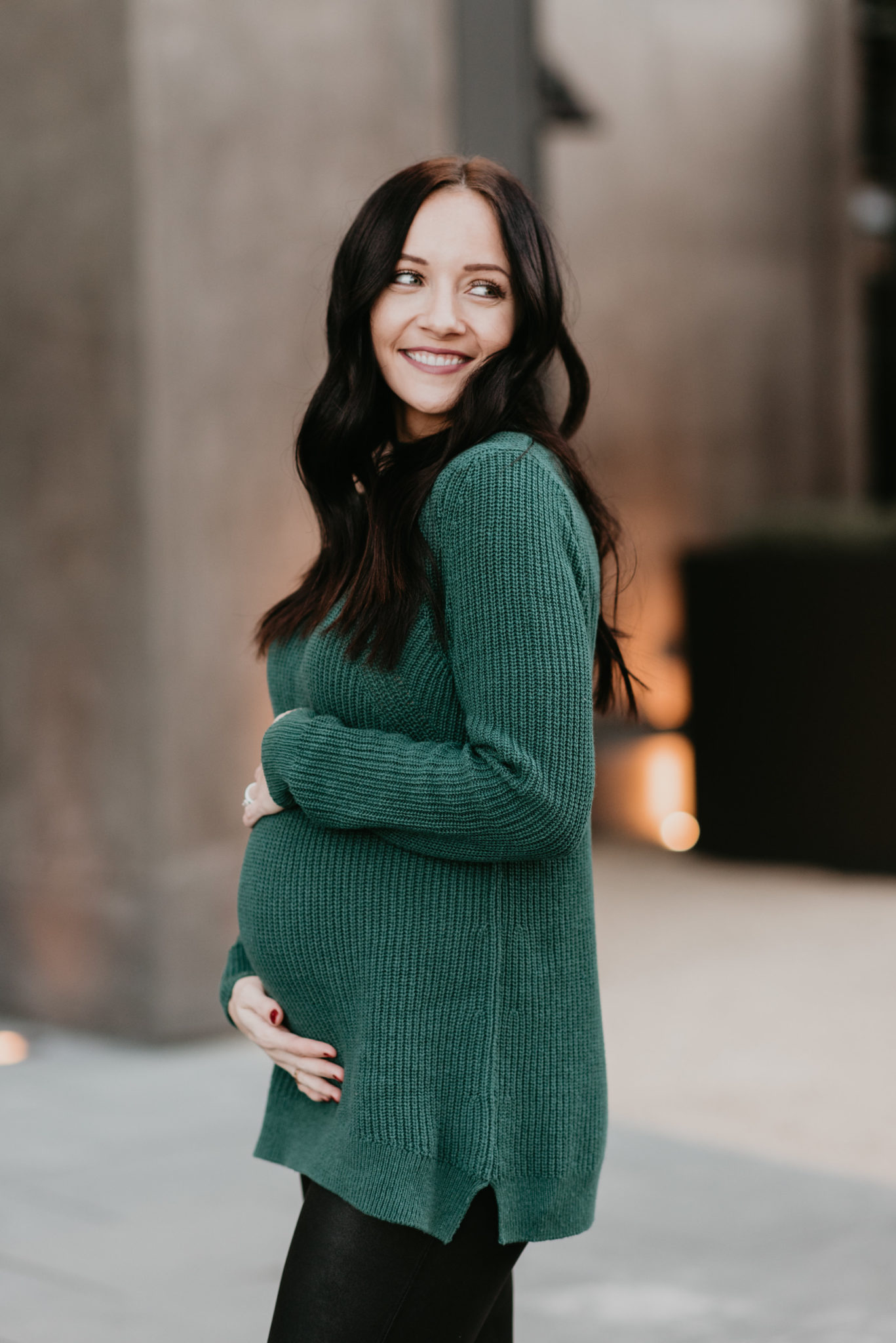 pregnancy outfit idea for second trimester sweater and leggings - My Favorite Winter Sweaters All Under $50 by popular Las Vegas style blogger Outfits & Outings