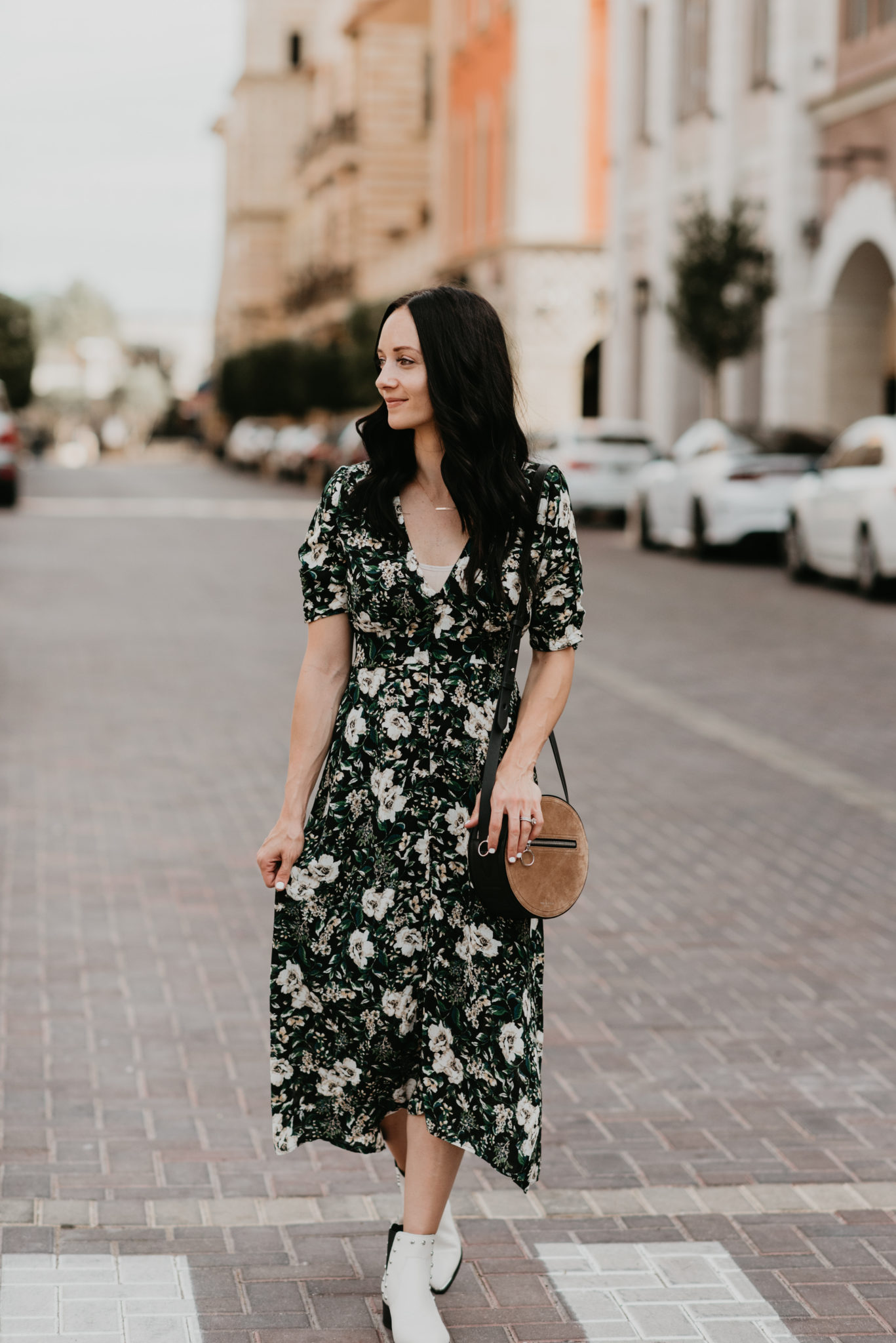 Nordstrom floral midi dress featured by popular Las Vegas fashion blogger, Outfits & Outings