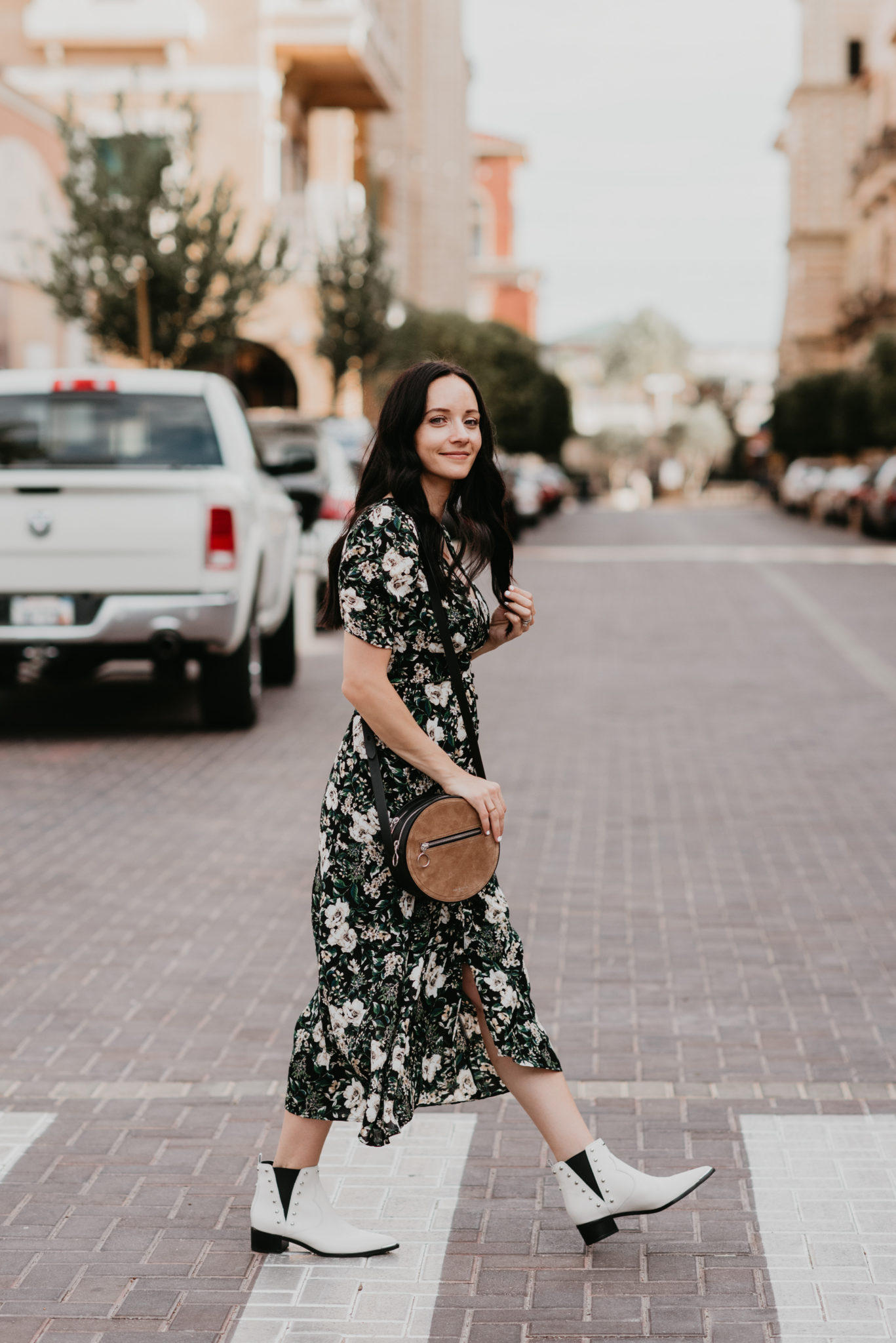 Nordstrom floral midi dress featured by popular Las Vegas fashion blogger, Outfits & Outings