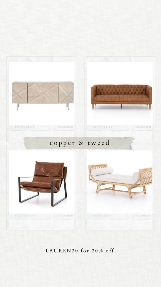 Copper and Tweed by popular Las Vegas life and style blog, Outfits and Outings: collage image of Copper an Tweed furniture. 